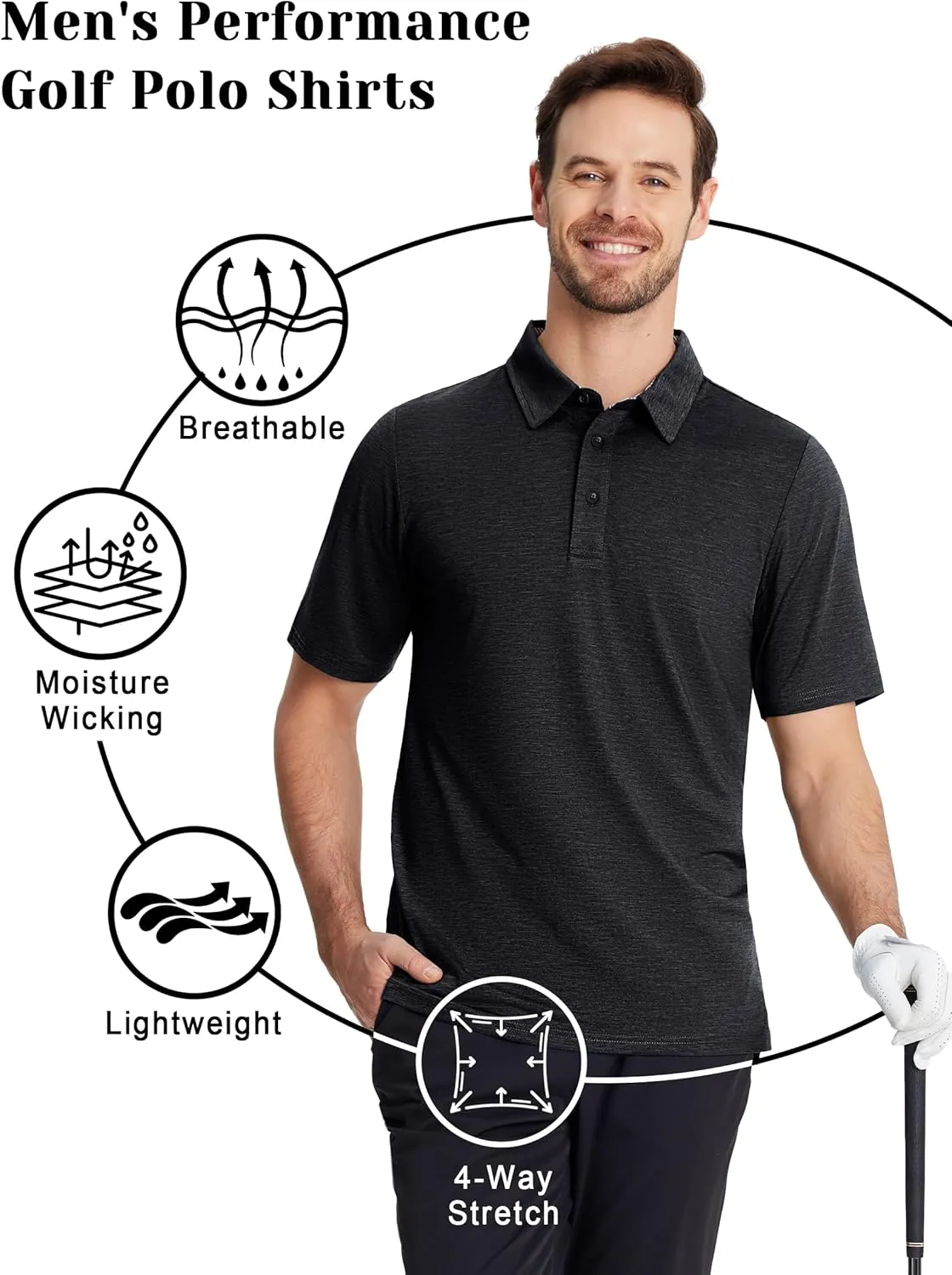 TACVASEN Men's Golf Shirts Short Sleeve Quick Dry Polo Shirts Moisture Wicking Casual Business Sports Breathable Polo