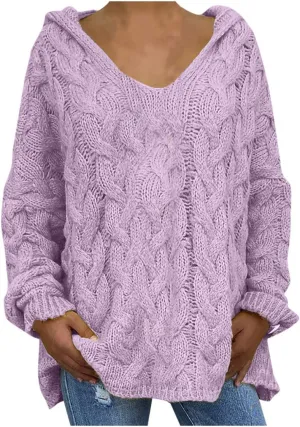 TANGNADE Womens Winter Sweaters Plus Size Hoodies Sweater Knit V Neck Tops Oversized Fashion Casual Long Sleeve Pullover