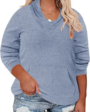 TIYOMI Plus Size Hoodies for Women Color Block Tops Drawstring Hooded Tunic Blouses Pullover T Shirts