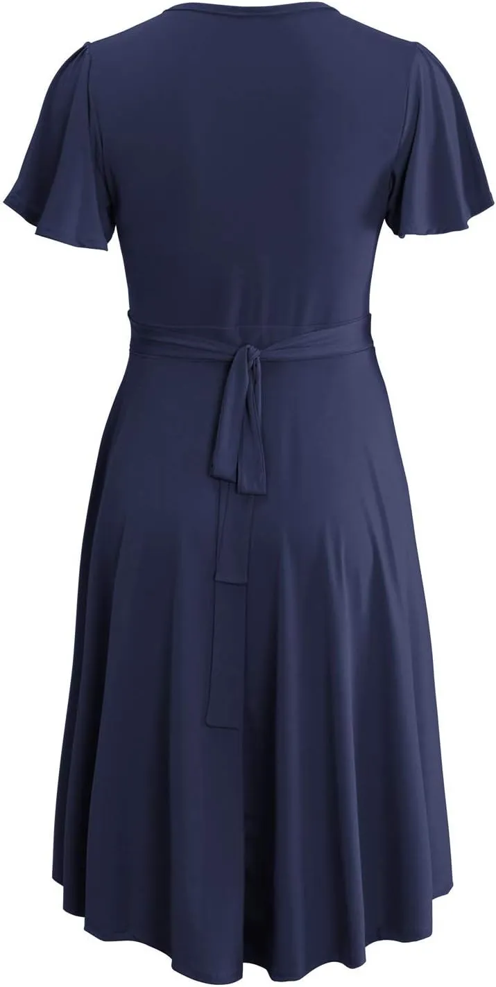URBAN K Women's Plus Size Caftan Flutter Sleeve Midi Cocktail Dress