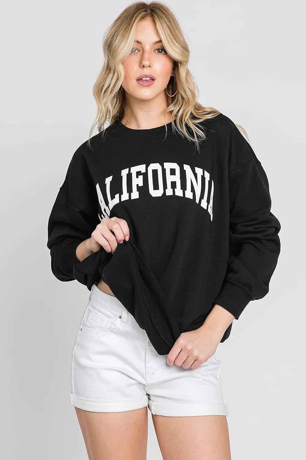 Urban Look Womens Loose Fit California and Los Angeles Fleece Sweatshirts