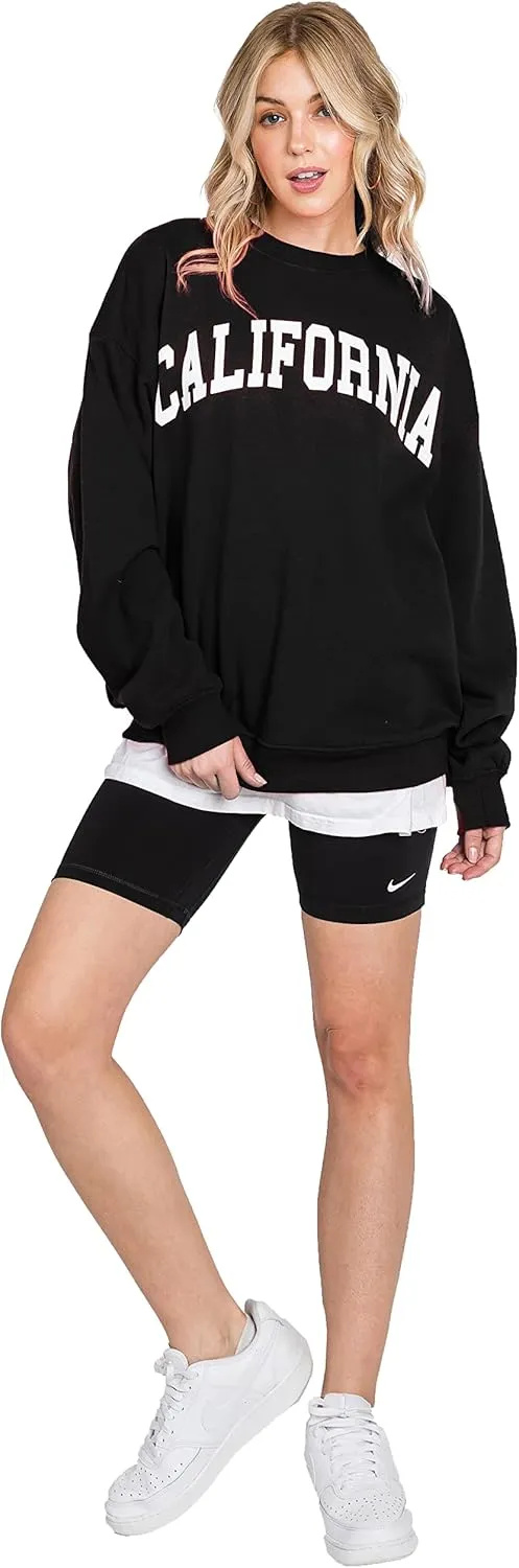 Urban Look Womens Loose Fit California and Los Angeles Fleece Sweatshirts