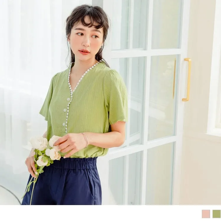 V-NECK COTTON PATCHED A-LINE TUNIC TOPS