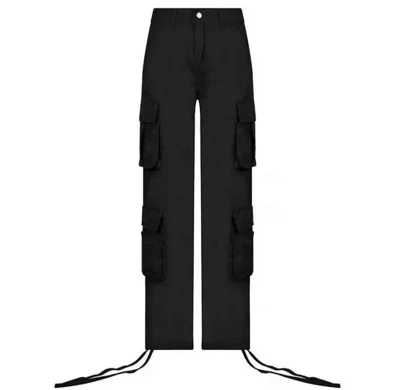 Vintage Summer Womens Grey Cargo Pants High Waist Wide Leg Jeans Baggy Casual Fashion Multiple Pockets Mom Hip Hop Street Style