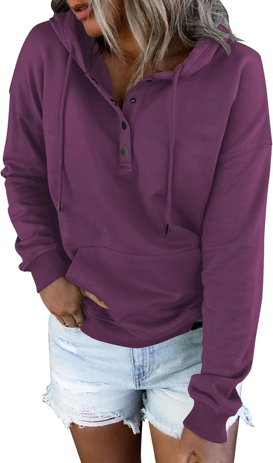 Vivitulip Women's Pullover Hoodies Tops Casual Button Down Long Sleeve Sweatshirts With Pocket
