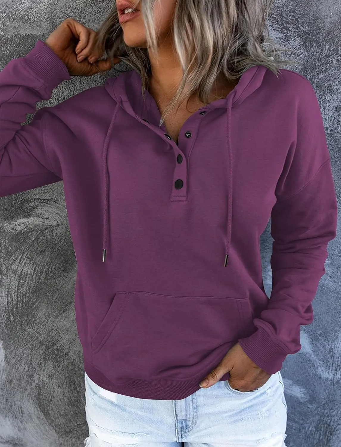 Vivitulip Women's Pullover Hoodies Tops Casual Button Down Long Sleeve Sweatshirts With Pocket