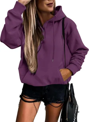 Vivitulip Women's Pullover Hoodies Tops Casual Button Down Long Sleeve Sweatshirts With Pocket