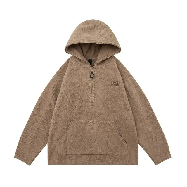 Wiaofellas Front Pocket Half Zipper Hooded Hoodies for Men and Women Letter Embroidery Ropa Hombre Y2k Baggy Sudaderas Sweatshirts Oversize