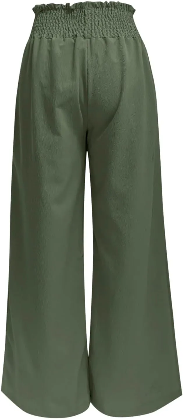 Women High Waist Button Wide Leg Pants with Pocket Split Trousers Solid Colour Vintage Fashion Boho Casual Pant