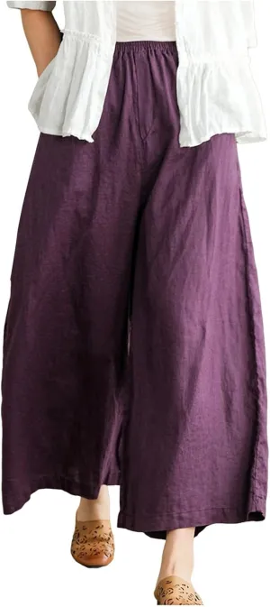 Women Linen Blend Summer Floral Pant Trousers Low Waist Baggy Stretchy Slim-Fit Pants Beach
