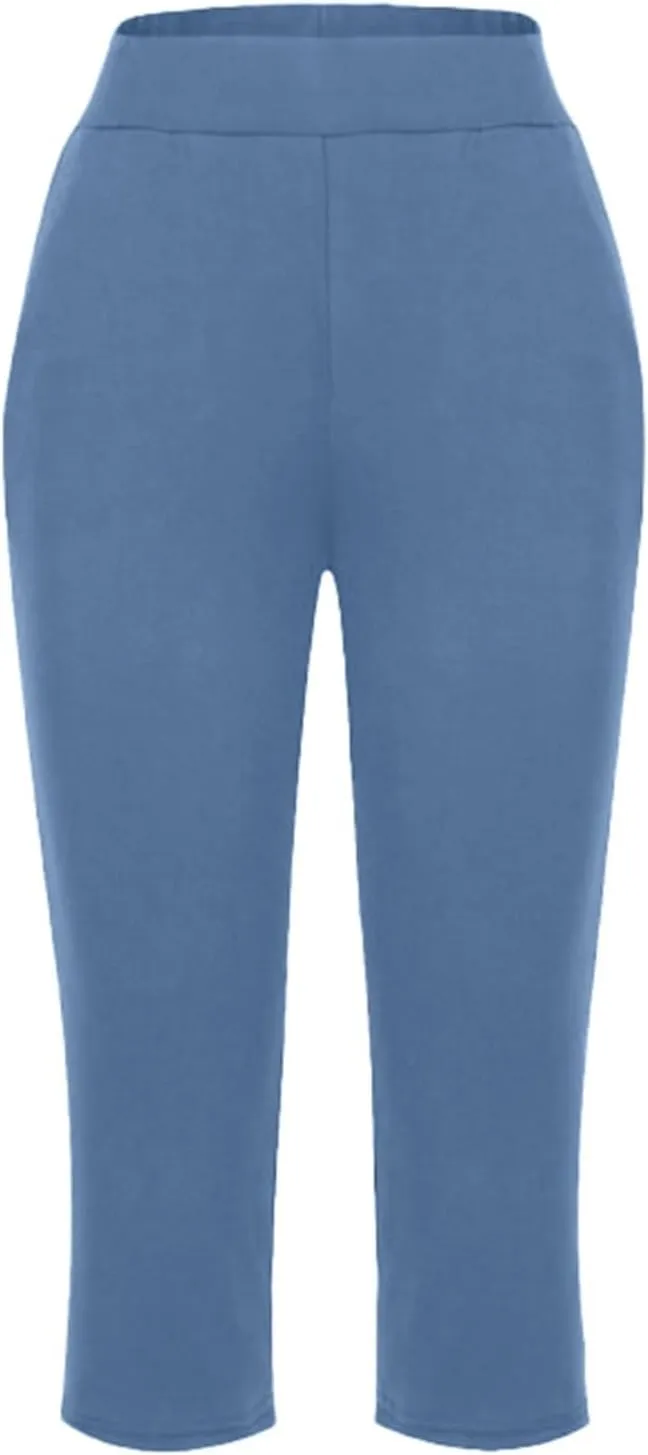 Women Linen Summer Baggy Palazzo Pants Elastic Waist Baggy Stretchy Slim-Fit Pant Trousers Work Business