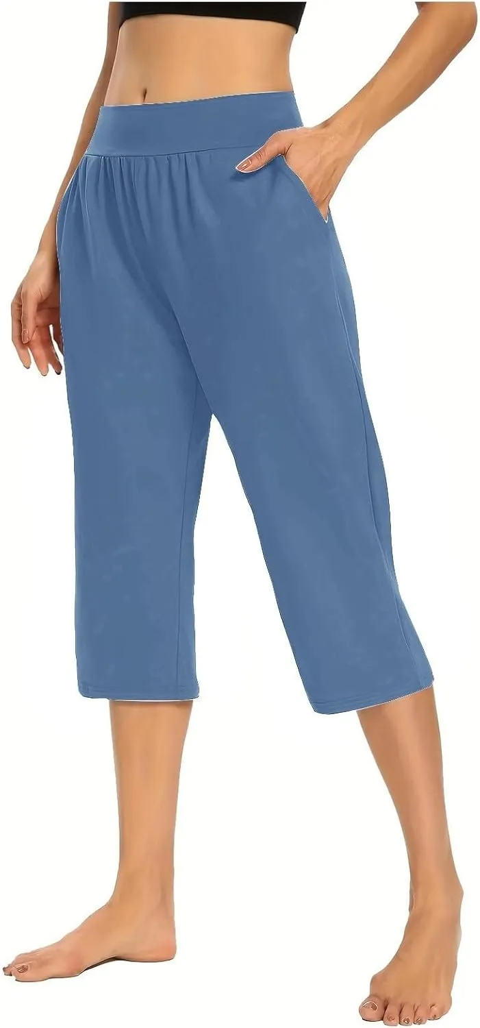 Women Linen Summer Baggy Palazzo Pants Elastic Waist Baggy Stretchy Slim-Fit Pant Trousers Work Business