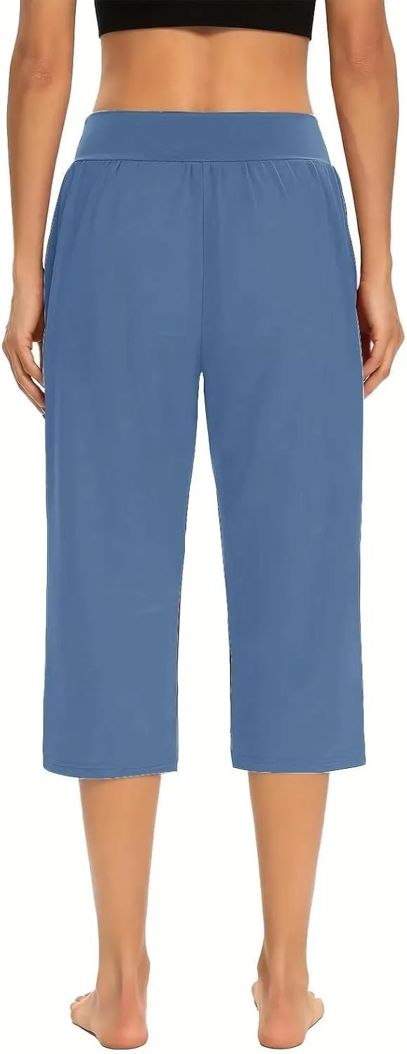 Women Linen Summer Baggy Palazzo Pants Elastic Waist Baggy Stretchy Slim-Fit Pant Trousers Work Business