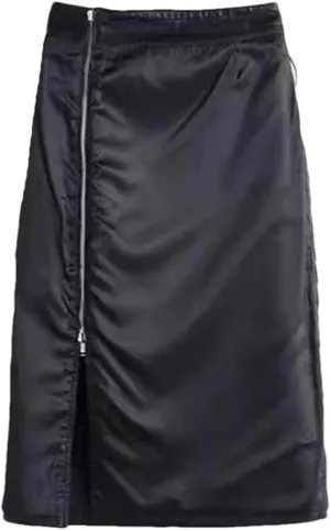 Women Sheepskin Zipper Leather Midi Skirt High Waisted Split Slit Hem A-Line Leather Pencil Skirt