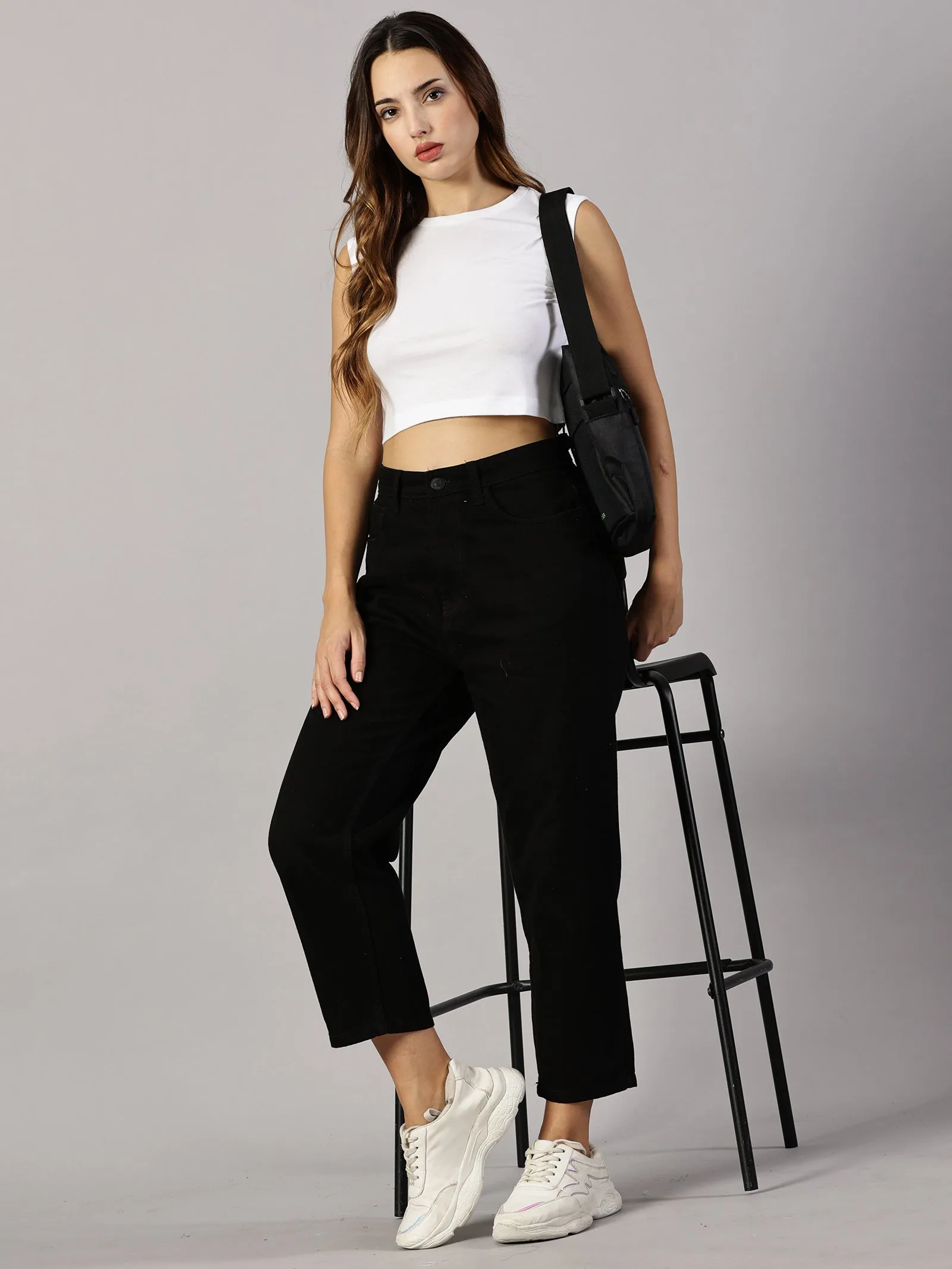 Women Solid Casual Crop Tops Sleeveless
