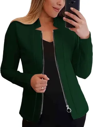 Womens Blazer Jackets Zip up Open Front Cardigan Jacket Casual Long Sleeve Work Office Suit Crop Outerwear
