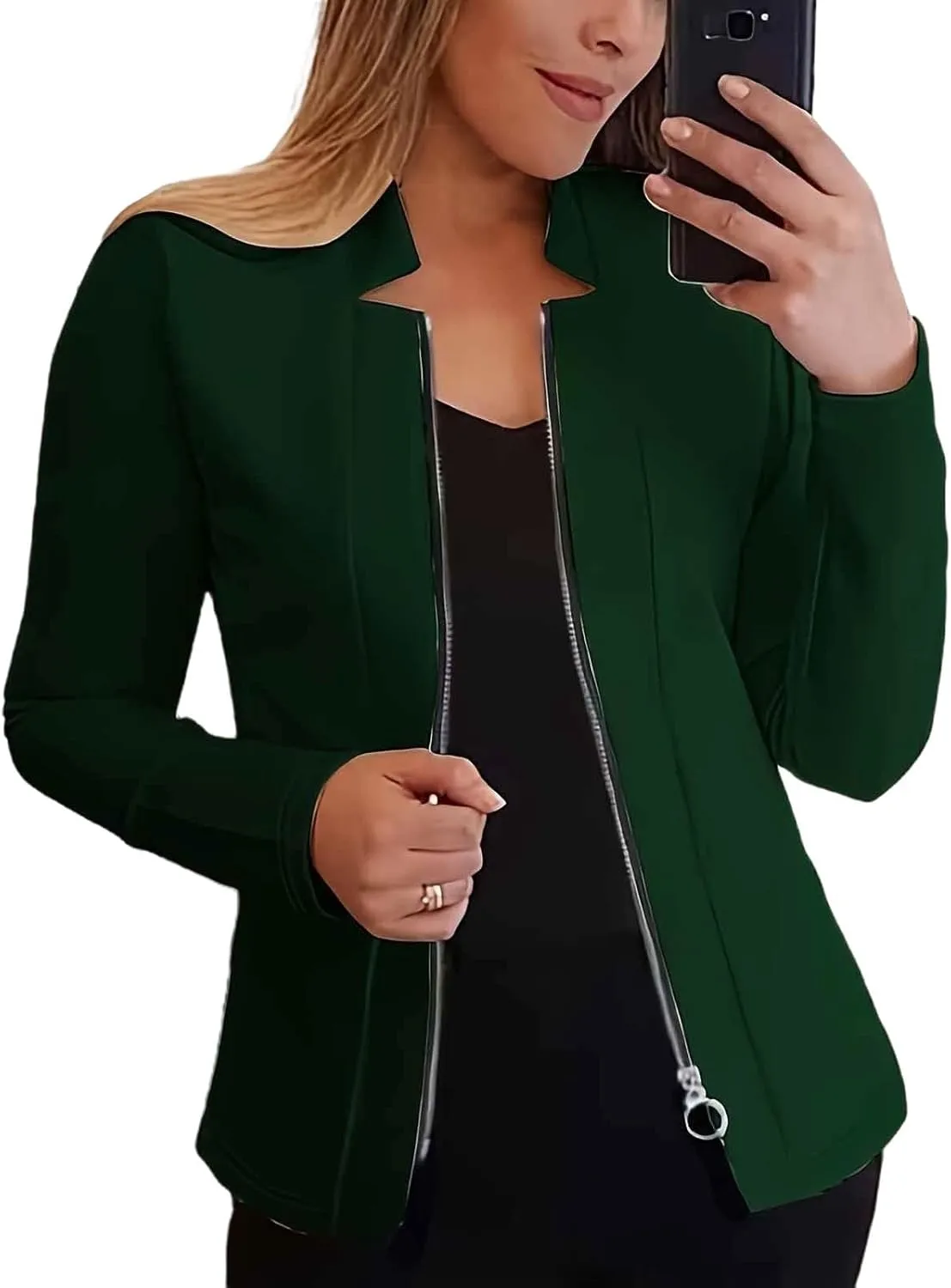 Womens Blazer Jackets Zip up Open Front Cardigan Jacket Casual Long Sleeve Work Office Suit Crop Outerwear