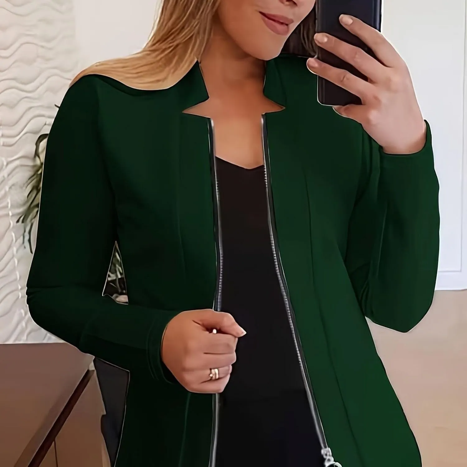 Womens Blazer Jackets Zip up Open Front Cardigan Jacket Casual Long Sleeve Work Office Suit Crop Outerwear