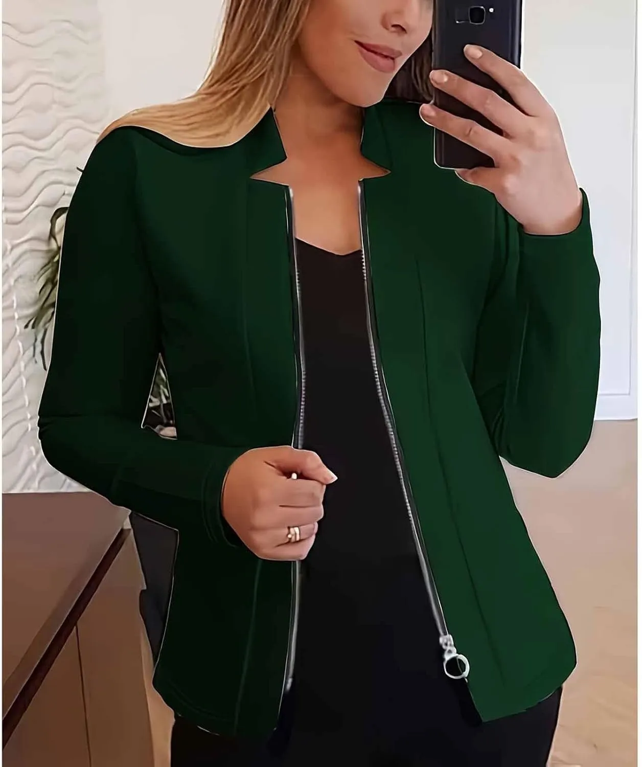 Womens Blazer Jackets Zip up Open Front Cardigan Jacket Casual Long Sleeve Work Office Suit Crop Outerwear