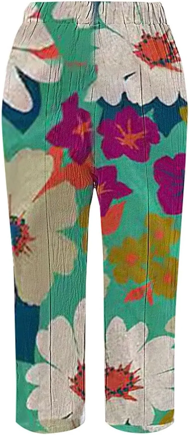 Women's Bottoms and Summer Casual Drawstring Pants Wide Leg Casual Cotton Linen Pants Work Pants Women Tummy Control