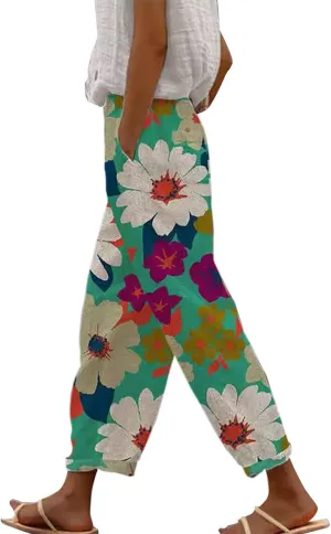 Women's Bottoms and Summer Casual Drawstring Pants Wide Leg Casual Cotton Linen Pants Work Pants Women Tummy Control