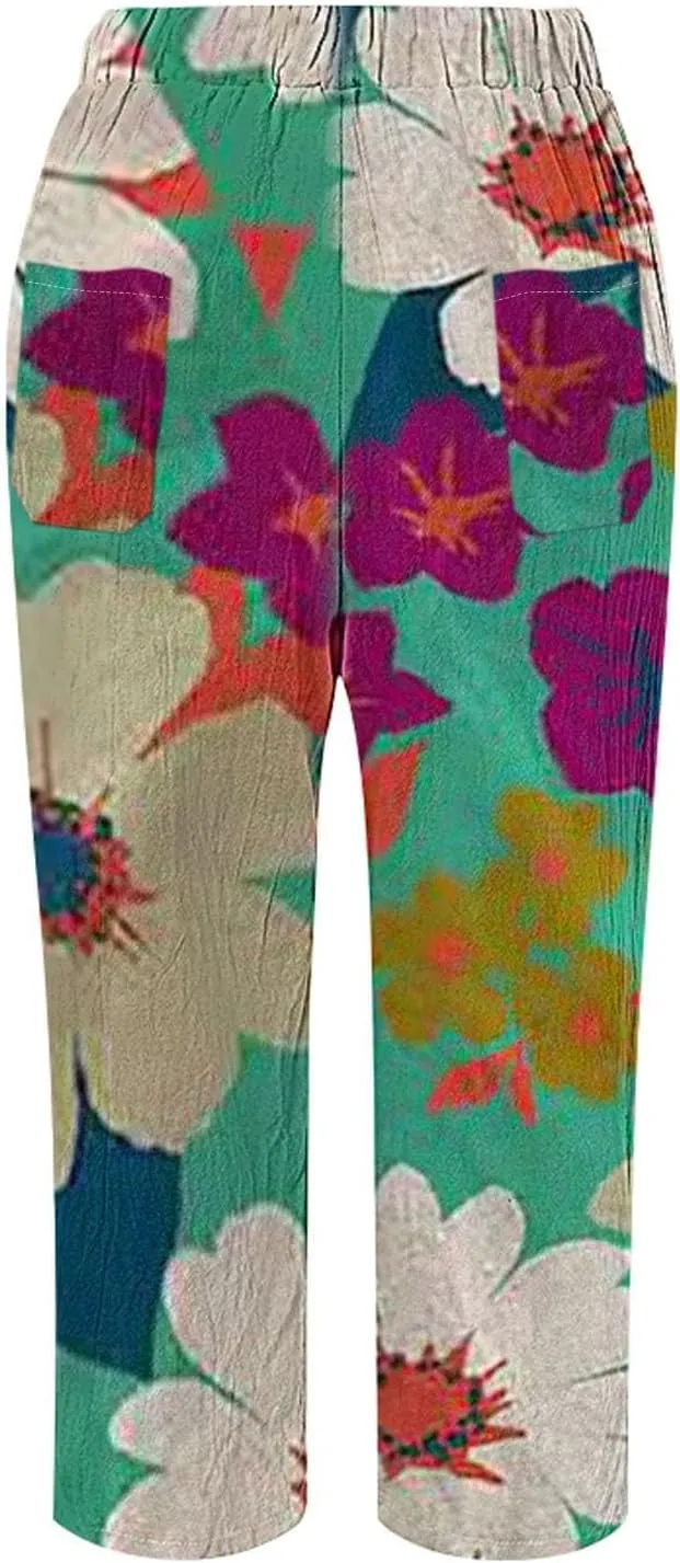 Women's Bottoms and Summer Casual Drawstring Pants Wide Leg Casual Cotton Linen Pants Work Pants Women Tummy Control