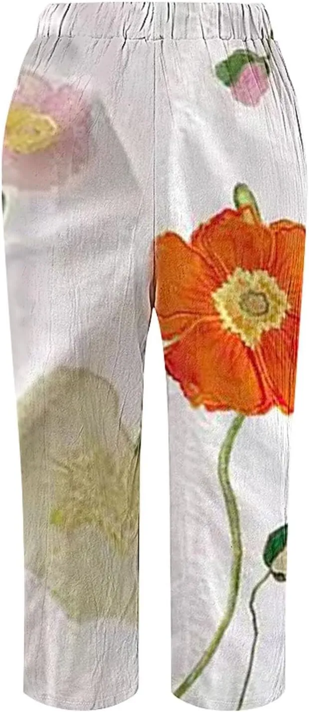 Women's Bottoms and Summer Casual Drawstring Pants Wide Leg Casual Cotton Linen Pants Work Pants Women Tummy Control