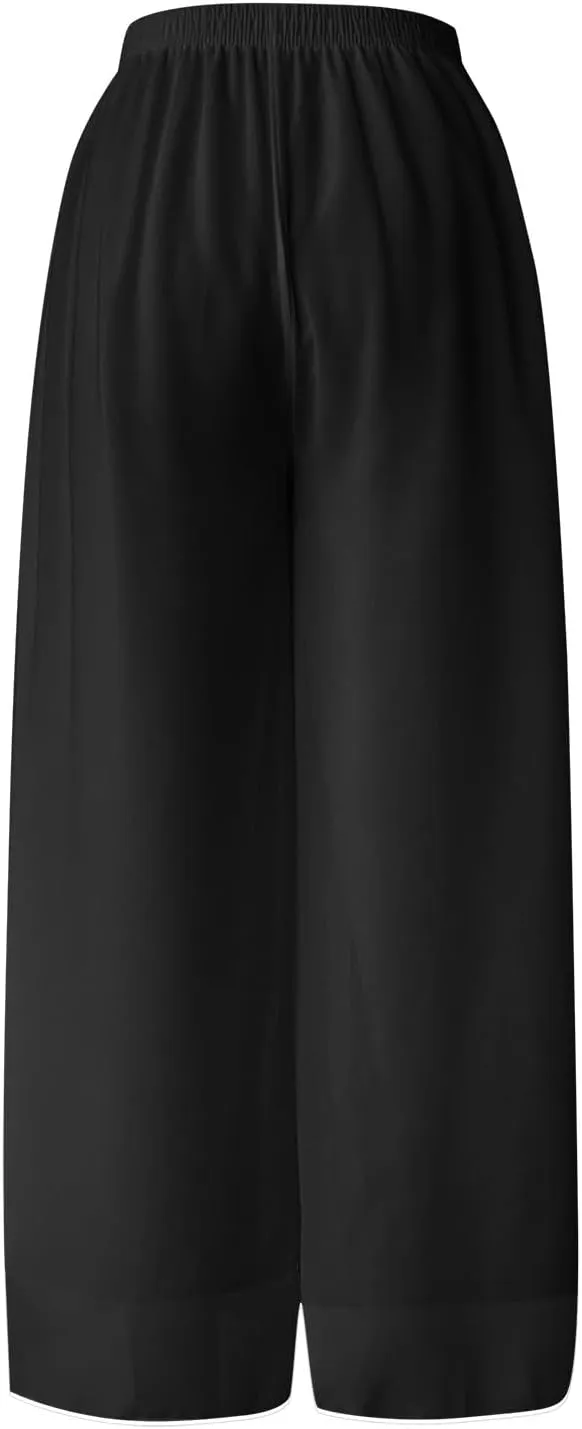 Women's Cotton Linen Summer Y2K Streetwear Palazzo Pants High Waist Stretchy Slim-Fit Palazzo Lounge Pants
