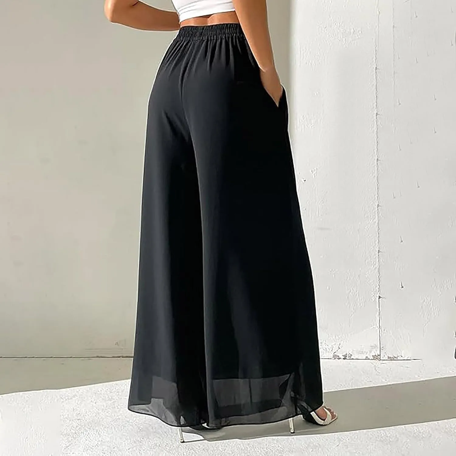 Women's Cotton Linen Summer Y2K Streetwear Palazzo Pants High Waist Stretchy Slim-Fit Palazzo Lounge Pants