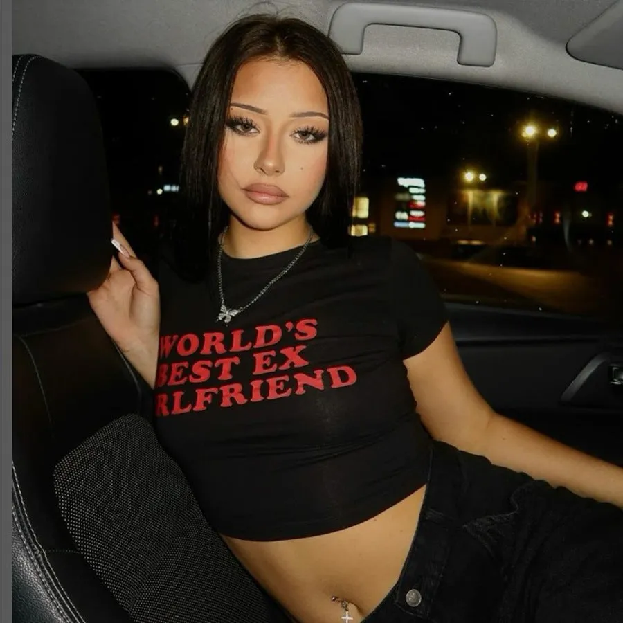 Women’s Crop Top T-Shirt - Letter Print Slim