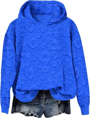 Womens Floral Lace Printed Hoodies Oversized Long Sleeve Pullover Sweatshirt Soft Fall Winter Athleisure Outfits