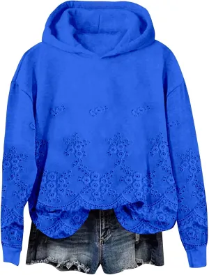 Womens Floral Lace Printed Hoodies Oversized Long Sleeve Pullover Sweatshirt Soft Fall Winter Athleisure Outfits