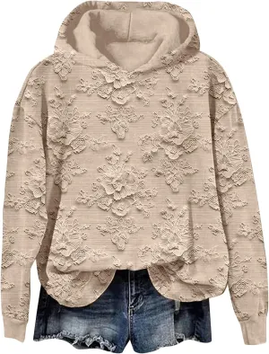 Womens Floral Lace Printed Hoodies Oversized Long Sleeve Pullover Sweatshirt Soft Fall Winter Athleisure Outfits