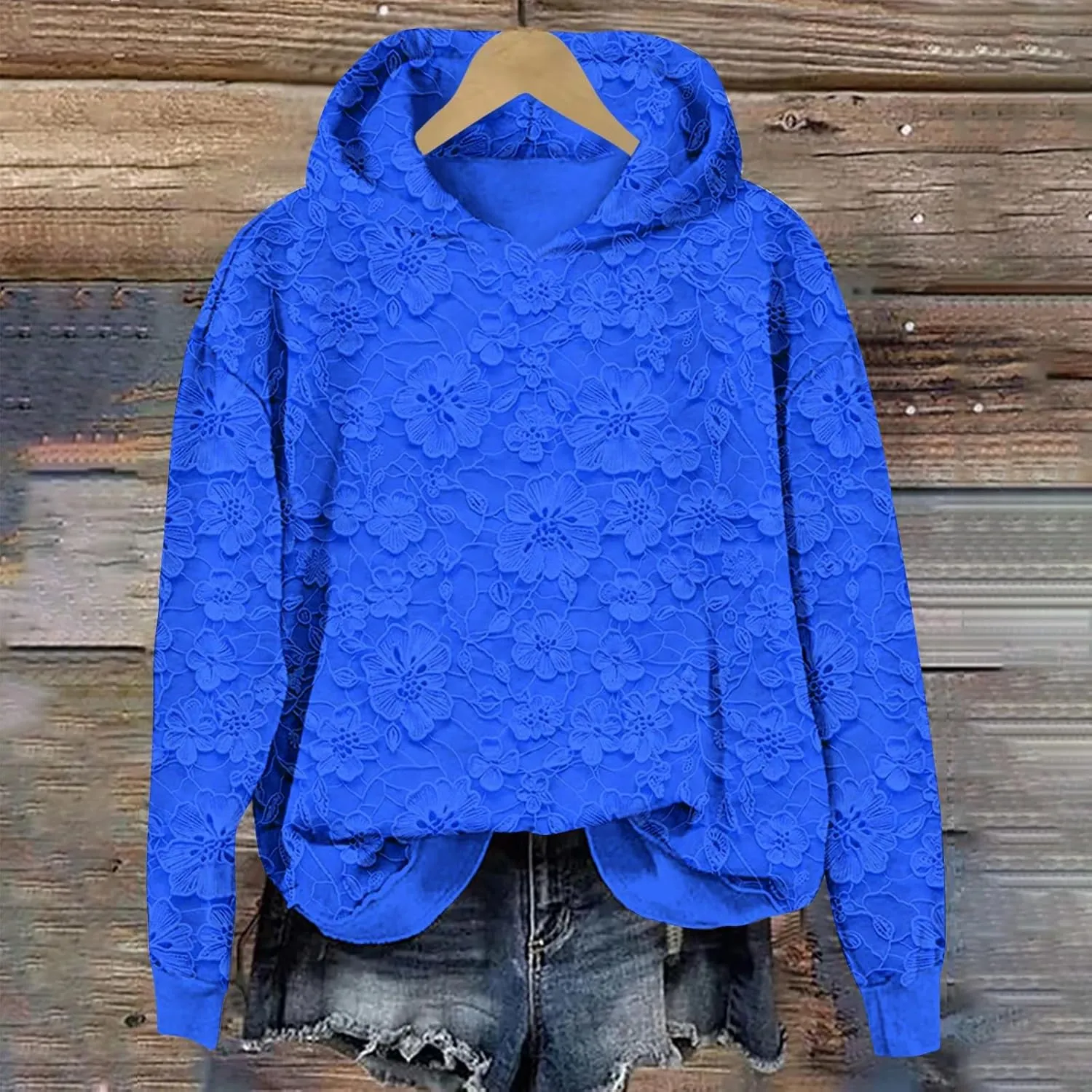 Womens Floral Lace Printed Hoodies Oversized Long Sleeve Pullover Sweatshirt Soft Fall Winter Athleisure Outfits