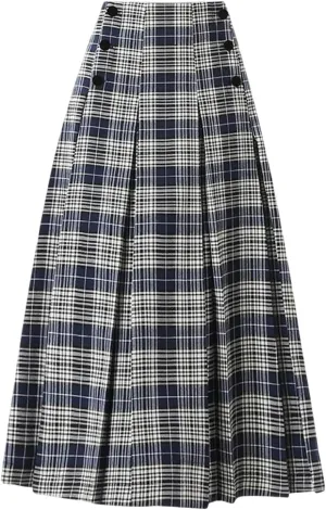 Women's high Waisted Pleated midi Skirt Plaid Skirt