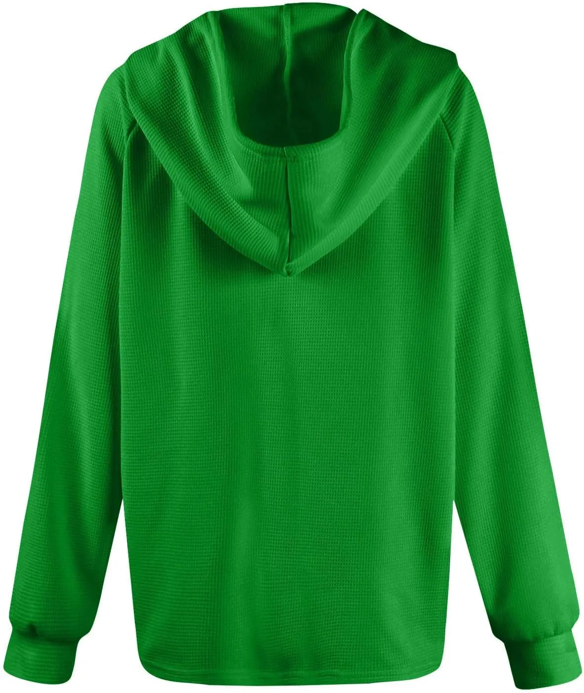 Womens Hoodies Waffle Knit Drawstring Button V Neck Long Sleeve Casual Pullover Sweatshirt Hooded Tops