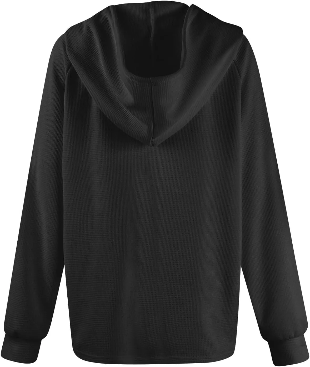 Womens Hoodies Waffle Knit Drawstring Button V Neck Long Sleeve Casual Pullover Sweatshirt Hooded Tops