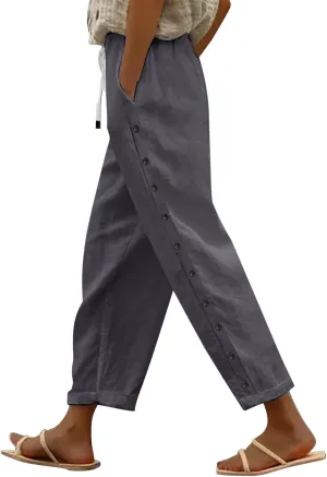 Womens Leggings Solid Color Cotton Linen Elastic Seven Pants Casual Pants Linen Beach Clothes Beach Vacation