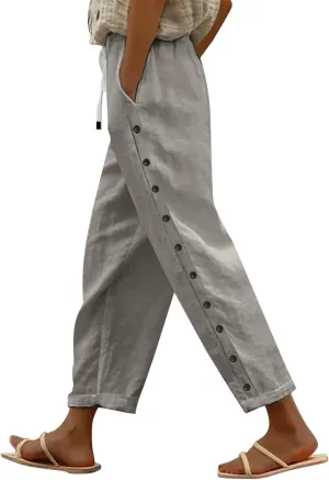 Womens Leggings Solid Color Cotton Linen Elastic Seven Pants Casual Pants Linen Beach Clothes Beach Vacation