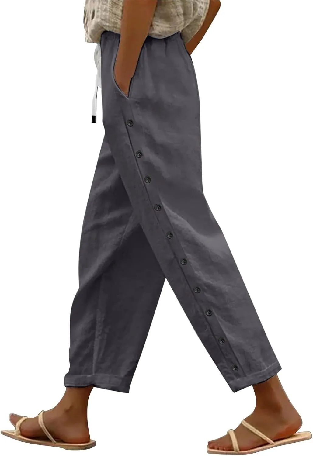 Womens Leggings Solid Color Cotton Linen Elastic Seven Pants Casual Pants Linen Beach Clothes Beach Vacation