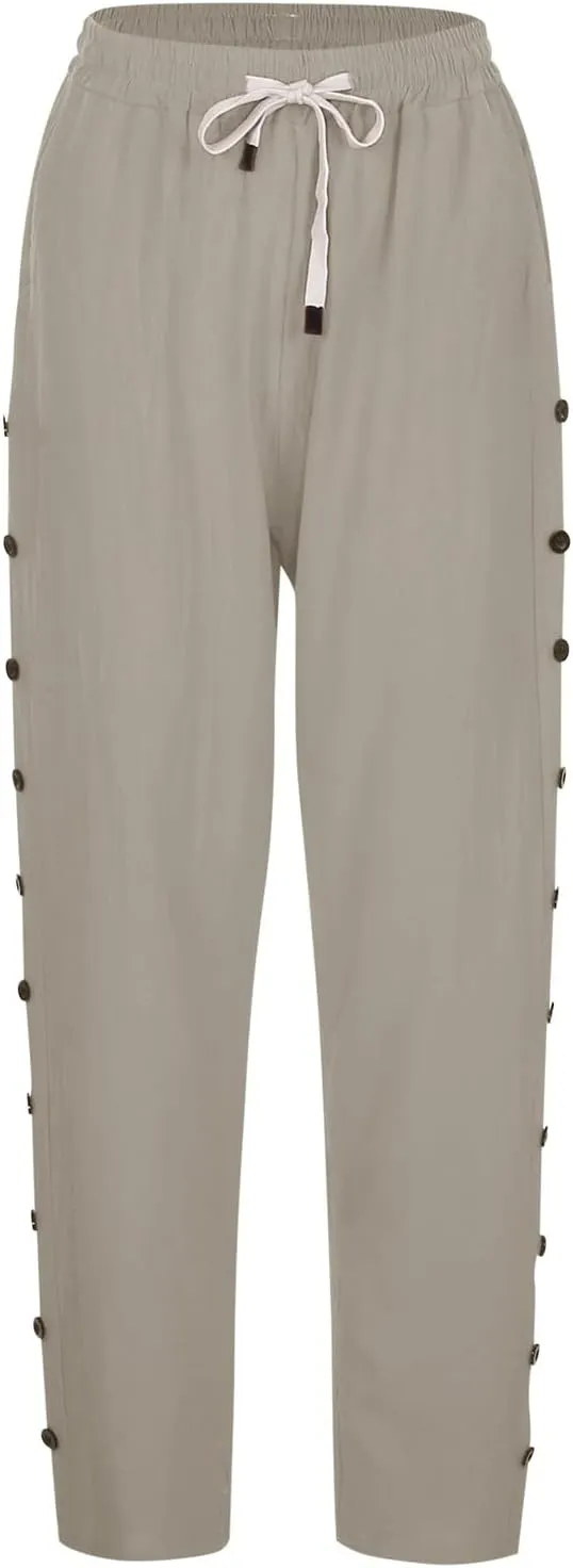 Womens Leggings Solid Color Cotton Linen Elastic Seven Pants Casual Pants Linen Beach Clothes Beach Vacation
