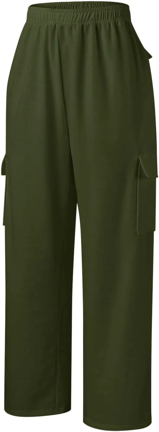 Women's Linen Blend Summer Casual Loose Pants Elastic Waisted Baggy Stretchy Loose Fit Trouser Trendy