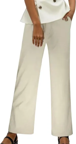 Womens Linen Blend Summer Lightweigt Palazzo Pants Elastic Waist Baggy Stretchy Slim-Fit Pants Beach