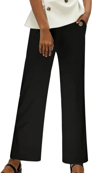 Womens Linen Blend Summer Lightweigt Palazzo Pants Elastic Waist Baggy Stretchy Slim-Fit Pants Beach