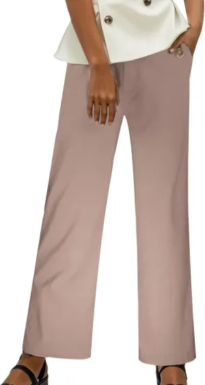 Womens Linen Blend Summer Lightweigt Palazzo Pants Elastic Waist Baggy Stretchy Slim-Fit Pants Beach