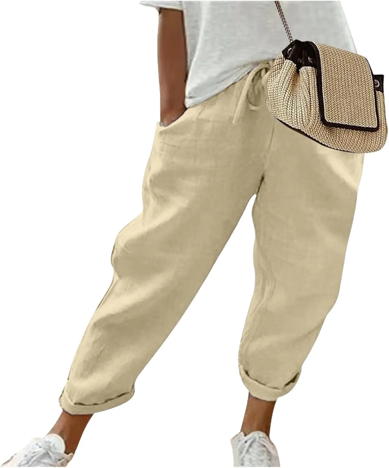 Womens Linen Summer Letter Patched Palazzo Pants Low Waist Stretchy Straight Slim Fit Palazzo Pants Office