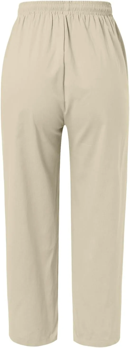 Womens Linen Summer Letter Patched Palazzo Pants Low Waist Stretchy Straight Slim Fit Palazzo Pants Office