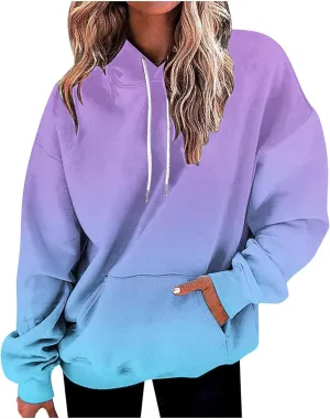 Women's Oversized Gradient Hooded Sweatshirts Loose Long Sleeve Hoodie Fleece Pullover Tops with Pocket