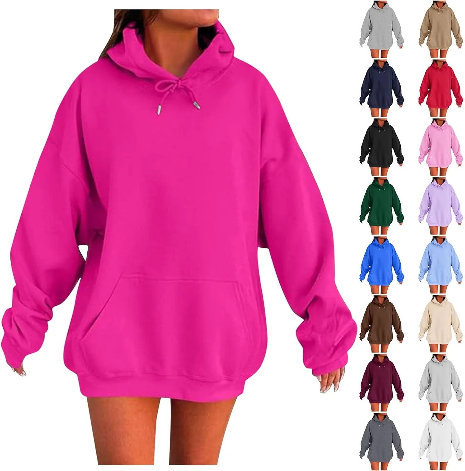 Womens Oversized Hoodies Fleece Sweatshirt Long Sleeve Drawstring Loose Pullover Fashion Top Cute Trendy Outfits with Pocket