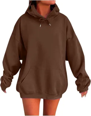 Womens Oversized Hoodies Fleece Sweatshirt Long Sleeve Drawstring Loose Pullover Fashion Top Cute Trendy Outfits with Pocket